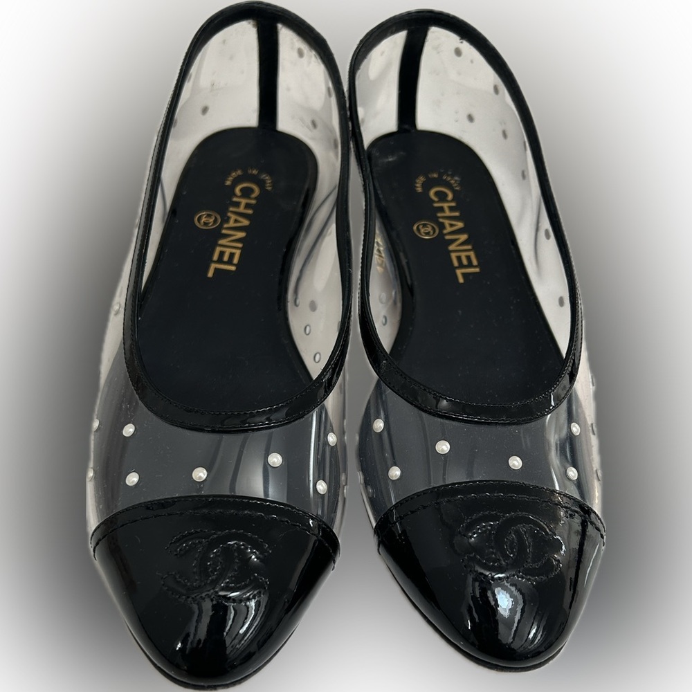 Chanel Ballet Flat Clear Pearls 38.5